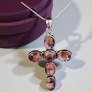 ROSE DAHLIA TURQUOISE CROSS 925 STERLING SILVER